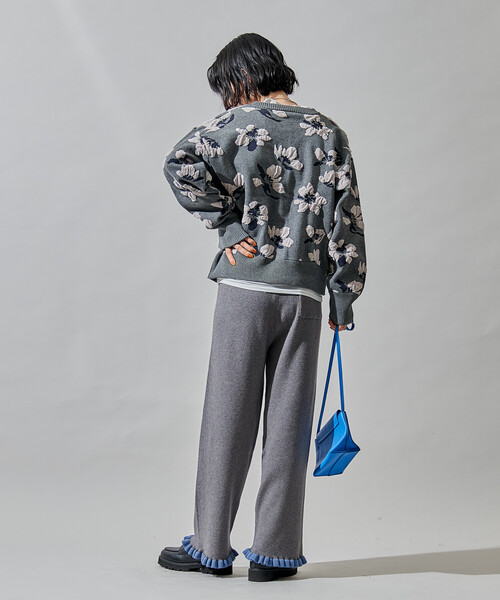 モールジャカード ニットカーディガン/花柄カーディガン（カーディガン