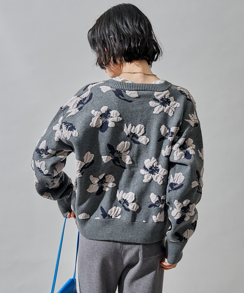 モールジャカード ニットカーディガン/花柄カーディガン（カーディガン
