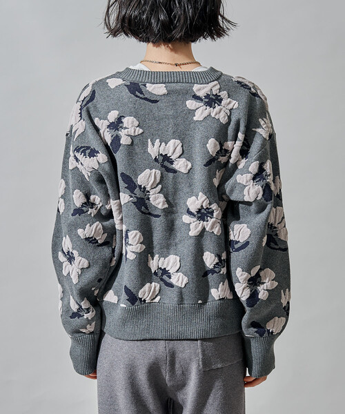 モールジャカード ニットカーディガン/花柄カーディガン（カーディガン