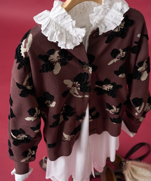 FREAK'S STORE(フリークスストア)の「<新色追加>モールジャカード ニットカーディガン(カーディガン/ボレロ・レディース・ブラック/グレー/ブラウン/ピンク・フリ-)」の9枚目の写真