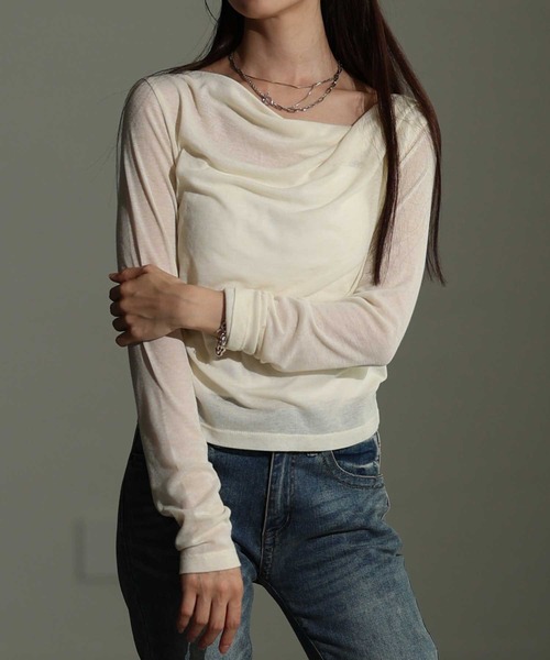 Sawa a la mode(サワアラモード)の「ドレープネックカットソー(Tシャツ/カットソー・レディース・ブラック/アイボリー/グレー・FREE)」の2枚目の写真
