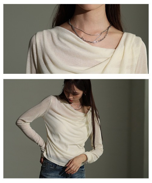 Sawa a la mode(サワアラモード)の「ドレープネックカットソー(Tシャツ/カットソー・レディース・ブラック/アイボリー/グレー・FREE)」の7枚目の写真