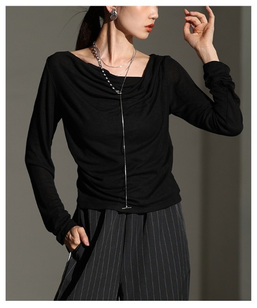 Sawa a la mode(サワアラモード)の「ドレープネックカットソー(Tシャツ/カットソー・レディース・ブラック/アイボリー/グレー・FREE)」の14枚目の写真