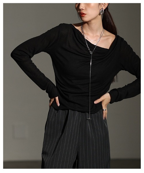 Sawa a la mode(サワアラモード)の「ドレープネックカットソー(Tシャツ/カットソー・レディース・ブラック/アイボリー/グレー・FREE)」の16枚目の写真