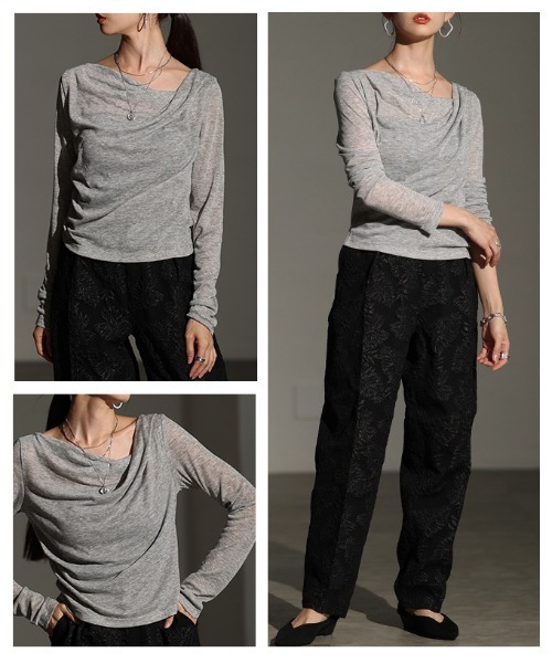 Sawa a la mode(サワアラモード)の「ドレープネックカットソー(Tシャツ/カットソー・レディース・ブラック/アイボリー/グレー・FREE)」の19枚目の写真