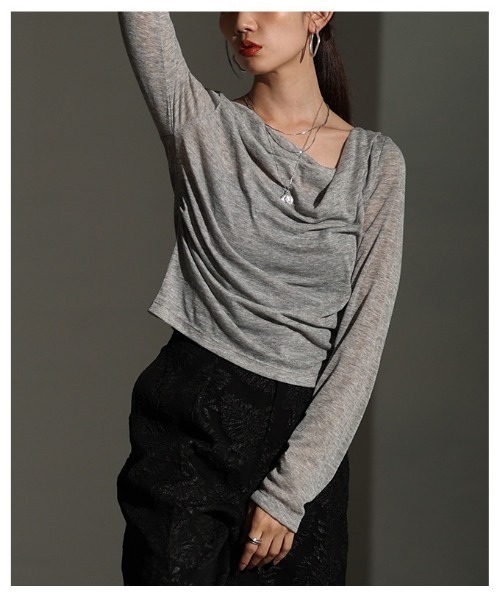 Sawa a la mode(サワアラモード)の「ドレープネックカットソー(Tシャツ/カットソー・レディース・ブラック/アイボリー/グレー・FREE)」の20枚目の写真