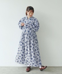 PAR ICI | ストライプお花プリント ギャザーワンピース(ワンピース)