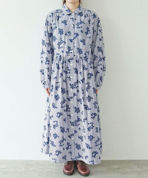 PAR ICI(パーリッシィ)の「ストライプお花プリント ギャザーワンピース(ワンピース・レディース・ブルー・FREE)」の18枚目の写真