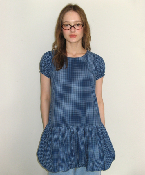 RONRON(ロンロン)の「PUMPKIN MINI DRESS BLUE CHECK(ワンピース・レディース・その他・FREE)」の2枚目の写真