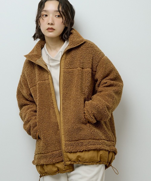 Green　Parks（グリーンパークス）の「異素材コンビスタンドボアブルゾン（ブルゾン・レディース・チャコールグレー/アイボリー/キャメル・FREE）」の3枚目の写真