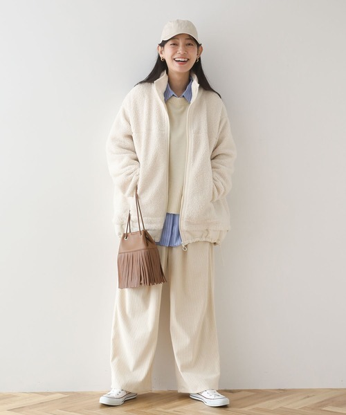 Green　Parks（グリーンパークス）の「異素材コンビスタンドボアブルゾン（ブルゾン・レディース・チャコールグレー/アイボリー/キャメル・FREE）」の19枚目の写真