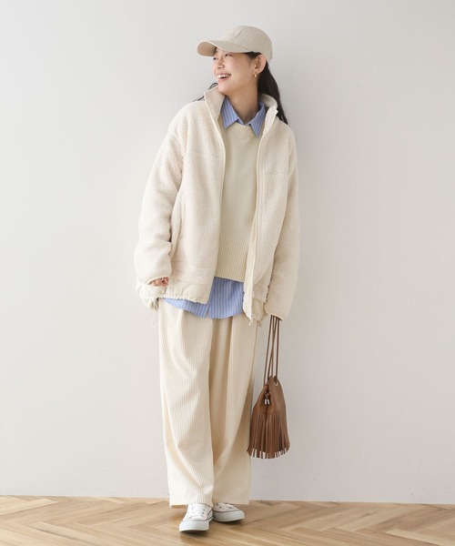 Green　Parks（グリーンパークス）の「異素材コンビスタンドボアブルゾン（ブルゾン・レディース・チャコールグレー/アイボリー/キャメル・FREE）」の20枚目の写真