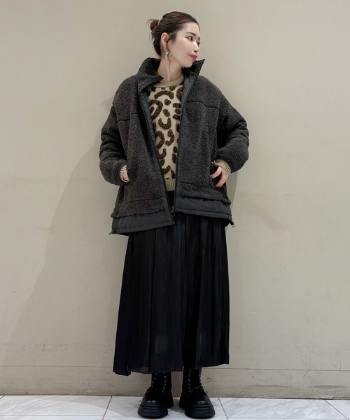 Green　Parks（グリーンパークス）の「異素材コンビスタンドボアブルゾン（ブルゾン・レディース・チャコールグレー/アイボリー/キャメル・FREE）」の4枚目の写真