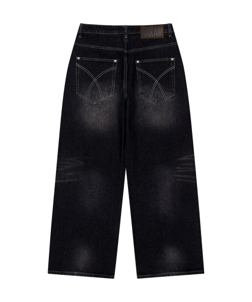 セール】Side Rhinestone Denim Pants (Black)（デニムパンツ）｜AAKAM