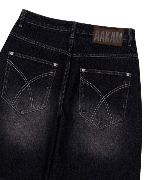セール】Side Rhinestone Denim Pants (Black)（デニムパンツ）｜AAKAM