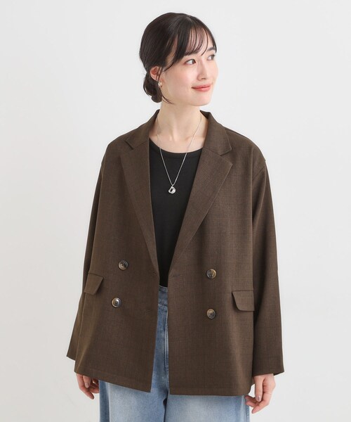 Cutie Blonde（キューティーブロンド）の「【セットアップ可】チェック柄 ダブルブレストテーラードゆるジャケット（テーラードジャケット・レディース・ダークブラウン系1/ベージュ系1・04/03/02/01）」の17枚目の写真