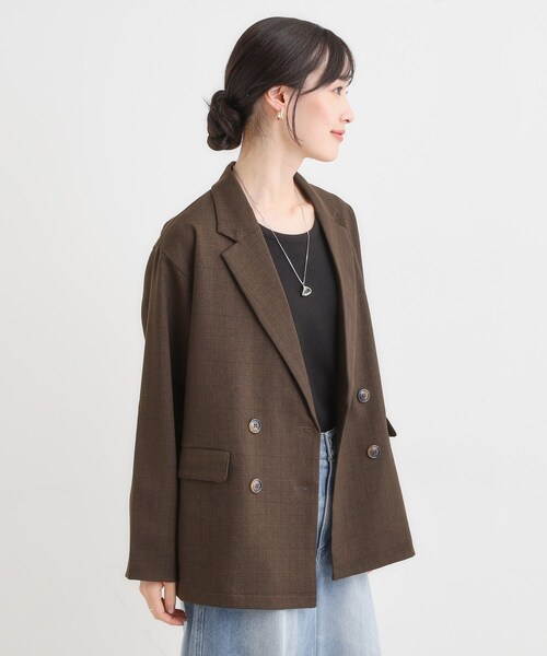 Cutie Blonde（キューティーブロンド）の「【セットアップ可】チェック柄 ダブルブレストテーラードゆるジャケット（テーラードジャケット・レディース・ダークブラウン系1/ベージュ系1・04/03/02/01）」の18枚目の写真