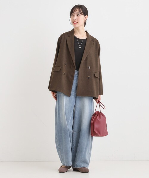 Cutie Blonde（キューティーブロンド）の「【セットアップ可】チェック柄 ダブルブレストテーラードゆるジャケット（テーラードジャケット・レディース・ダークブラウン系1/ベージュ系1・04/03/02/01）」の3枚目の写真