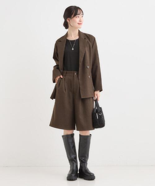 Cutie Blonde（キューティーブロンド）の「【セットアップ可】チェック柄 ダブルブレストテーラードゆるジャケット（テーラードジャケット・レディース・ダークブラウン系1/ベージュ系1・04/03/02/01）」の4枚目の写真