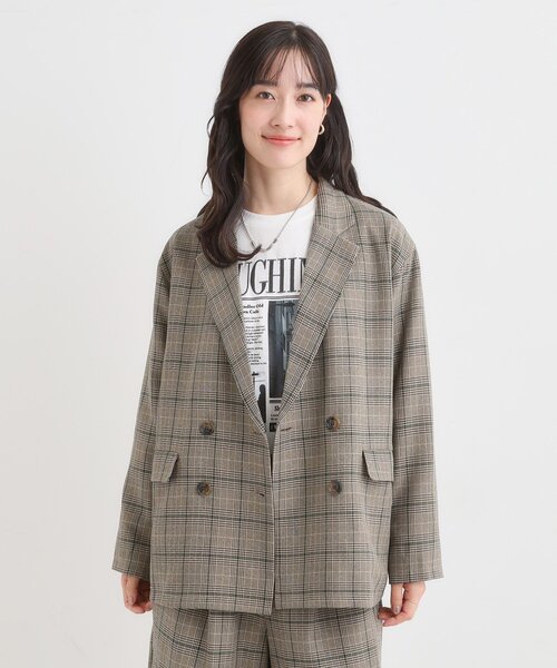 Cutie Blonde（キューティーブロンド）の「【セットアップ可】チェック柄 ダブルブレストテーラードゆるジャケット（テーラードジャケット・レディース・ダークブラウン系1/ベージュ系1・04/03/02/01）」の7枚目の写真