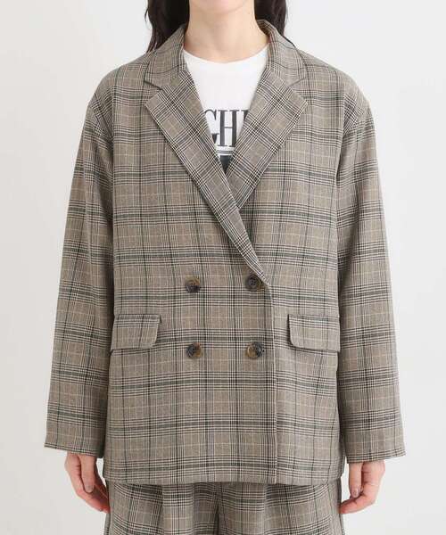 【アパルトモン】グレー チェック柄 ダブルブレスト テーラードジャケット ジャケット テーラードジャケット グレンチェックダブルブレスト