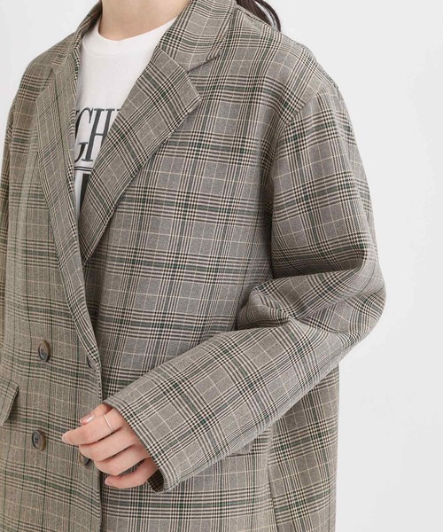 Cutie Blonde（キューティーブロンド）の「【セットアップ可】チェック柄 ダブルブレストテーラードゆるジャケット（テーラードジャケット・レディース・ダークブラウン系1/ベージュ系1・04/03/02/01）」の16枚目の写真