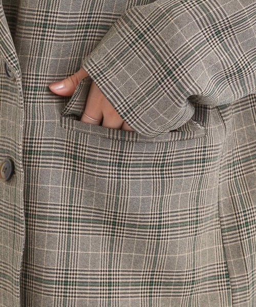 Cutie Blonde（キューティーブロンド）の「【セットアップ可】チェック柄 ダブルブレストテーラードゆるジャケット（テーラードジャケット・レディース・ダークブラウン系1/ベージュ系1・04/03/02/01）」の19枚目の写真