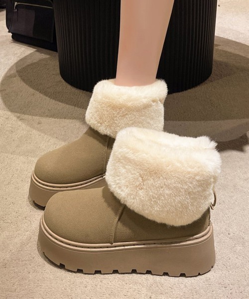Miniministore(ミニミニストア)の「厚底ムートンブーツ 裏起毛ショートブーツ(ブーツ・レディース・ブラック/ダークベージュ/キャメル・24.0cm/23.0cm/23.5cm/24.5cm/25.0cm)」の3枚目の写真