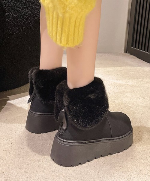 Miniministore(ミニミニストア)の「厚底ムートンブーツ 裏起毛ショートブーツ(ブーツ・レディース・ブラック/ダークベージュ/キャメル・24.0cm/23.0cm/23.5cm/24.5cm/25.0cm)」の2枚目の写真
