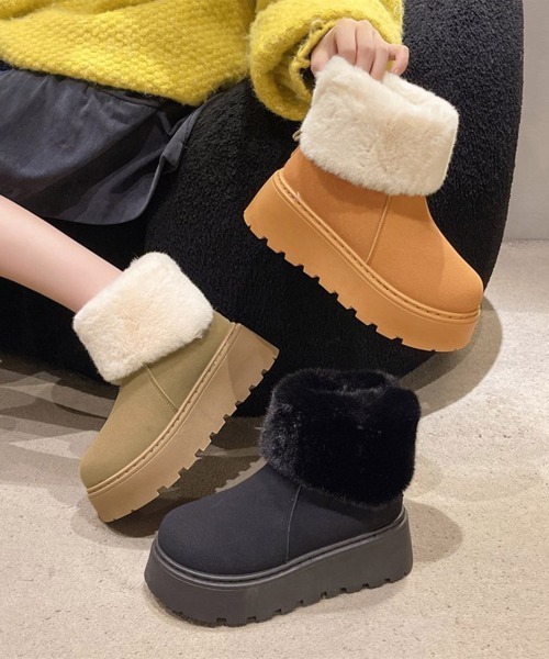 Miniministore(ミニミニストア)の「厚底ムートンブーツ 裏起毛ショートブーツ(ブーツ・レディース・ブラック/ダークベージュ/キャメル・24.0cm/23.0cm/23.5cm/24.5cm/25.0cm)」の4枚目の写真