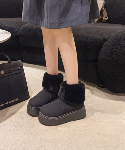 Miniministore(ミニミニストア)の「厚底ムートンブーツ 裏起毛ショートブーツ(ブーツ・レディース・ブラック/ダークベージュ/キャメル・24.0cm/23.0cm/23.5cm/24.5cm/25.0cm)」の5枚目の写真