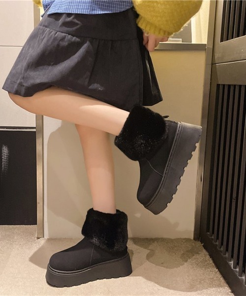 Miniministore(ミニミニストア)の「厚底ムートンブーツ 裏起毛ショートブーツ(ブーツ・レディース・ブラック/ダークベージュ/キャメル・24.0cm/23.0cm/23.5cm/24.5cm/25.0cm)」の6枚目の写真