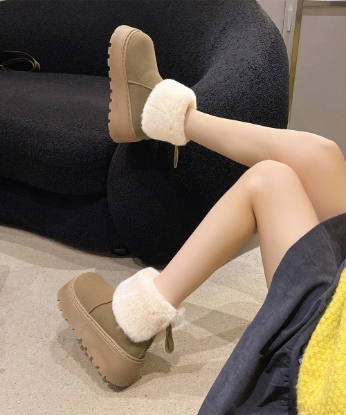 Miniministore(ミニミニストア)の「厚底ムートンブーツ 裏起毛ショートブーツ(ブーツ・レディース・ブラック/ダークベージュ/キャメル・24.0cm/23.0cm/23.5cm/24.5cm/25.0cm)」の9枚目の写真