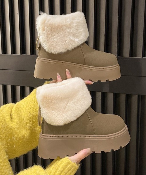 Miniministore(ミニミニストア)の「厚底ムートンブーツ 裏起毛ショートブーツ(ブーツ・レディース・ブラック/ダークベージュ/キャメル・24.0cm/23.0cm/23.5cm/24.5cm/25.0cm)」の11枚目の写真