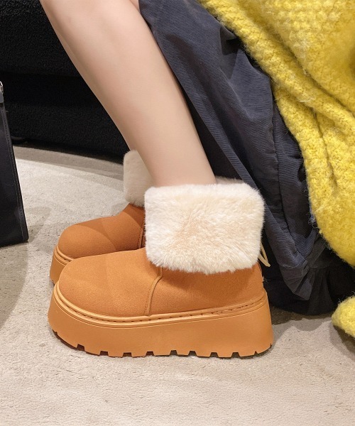 Miniministore(ミニミニストア)の「厚底ムートンブーツ 裏起毛ショートブーツ(ブーツ・レディース・ブラック/ダークベージュ/キャメル・24.0cm/23.0cm/23.5cm/24.5cm/25.0cm)」の12枚目の写真
