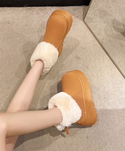 Miniministore(ミニミニストア)の「厚底ムートンブーツ 裏起毛ショートブーツ(ブーツ・レディース・ブラック/ダークベージュ/キャメル・24.0cm/23.0cm/23.5cm/24.5cm/25.0cm)」の15枚目の写真