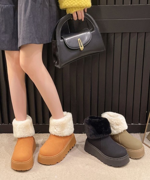 Miniministore(ミニミニストア)の「厚底ムートンブーツ 裏起毛ショートブーツ(ブーツ・レディース・ブラック/ダークベージュ/キャメル・24.0cm/23.0cm/23.5cm/24.5cm/25.0cm)」の18枚目の写真