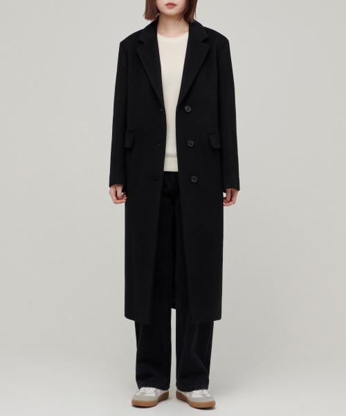 MUSINSA STANDARD WOMAN（ムシンサスタンダードウーマン）の「ウィメンズカシミヤブレンドオーバーショルダーシングルコート[ブラック]（チェスターコート・レディース・その他・SMALL/MEDIUM/LARGE/X-SMALL）」の3枚目の写真