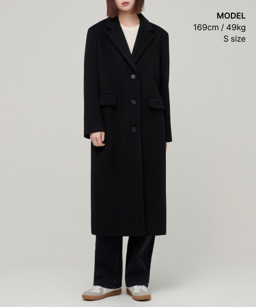 MUSINSA STANDARD WOMAN（ムシンサスタンダードウーマン）の「ウィメンズカシミヤブレンドオーバーショルダーシングルコート[ブラック]（チェスターコート・レディース・その他・SMALL/MEDIUM/LARGE/X-SMALL）」の4枚目の写真
