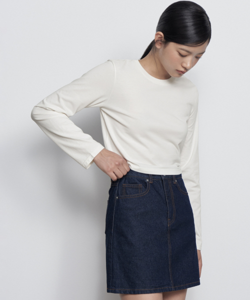 MUSINSA STANDARD WOMAN（ムシンサスタンダードウーマン）の「ウィメンズデニムミニスカート[ディープインディゴ]（スカート・レディース・その他・SMALL/MEDIUM/LARGE/X-SMALL）」の3枚目の写真