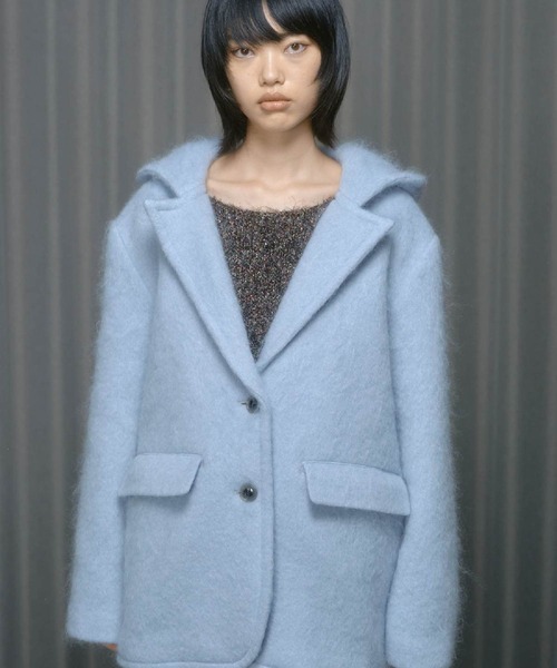 THINGS THAT MATTER（シングス ザット マター）の「MOHAIR HOODIE JACKET / モヘア フーディー ジャケット（テーラードジャケット・レディース・チャコールグレー/サックスブルー・FREE）」の2枚目の写真