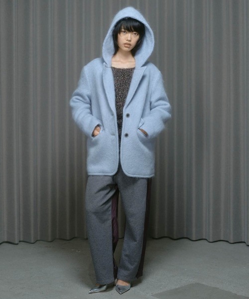 THINGS THAT MATTER（シングス ザット マター）の「MOHAIR HOODIE JACKET / モヘア フーディー ジャケット（テーラードジャケット・レディース・チャコールグレー/サックスブルー・FREE）」の8枚目の写真