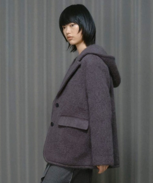 THINGS THAT MATTER（シングス ザット マター）の「MOHAIR HOODIE JACKET / モヘア フーディー ジャケット（テーラードジャケット・レディース・チャコールグレー/サックスブルー・FREE）」の15枚目の写真