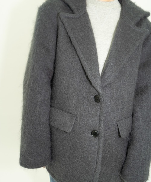 THINGS THAT MATTER（シングス ザット マター）の「MOHAIR HOODIE JACKET / モヘア フーディー ジャケット（テーラードジャケット・レディース・チャコールグレー/サックスブルー・FREE）」の6枚目の写真