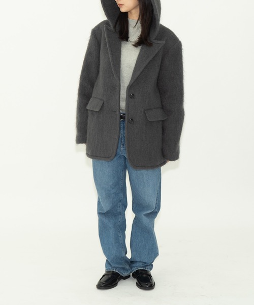THINGS THAT MATTER（シングス ザット マター）の「MOHAIR HOODIE JACKET / モヘア フーディー ジャケット（テーラードジャケット・レディース・チャコールグレー/サックスブルー・FREE）」の4枚目の写真