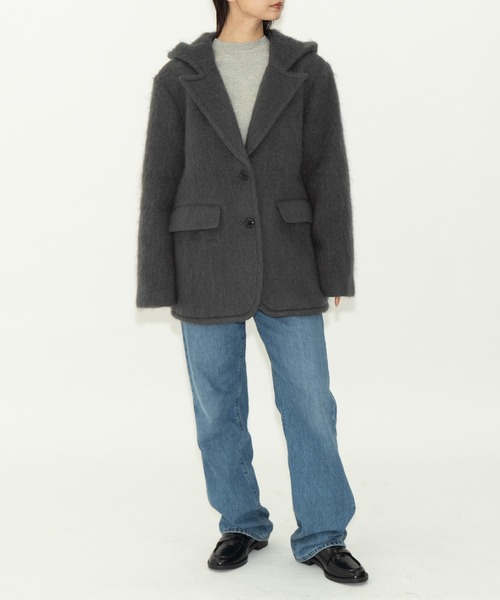 THINGS THAT MATTER（シングス ザット マター）の「MOHAIR HOODIE JACKET / モヘア フーディー ジャケット（テーラードジャケット・レディース・チャコールグレー/サックスブルー・FREE）」の3枚目の写真