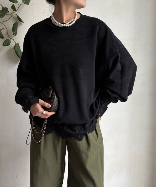 DouDou（ドゥドゥ）の「ボンバーヒートロゴトップス（スウェット・レディース・キャメル/ブラック/アイボリー・FREE）」の7枚目の写真