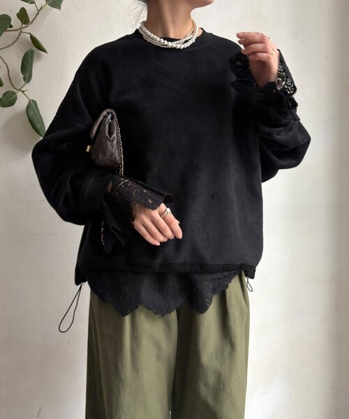 DouDou（ドゥドゥ）の「ボンバーヒートロゴトップス（スウェット・レディース・キャメル/ブラック/アイボリー・FREE）」の9枚目の写真