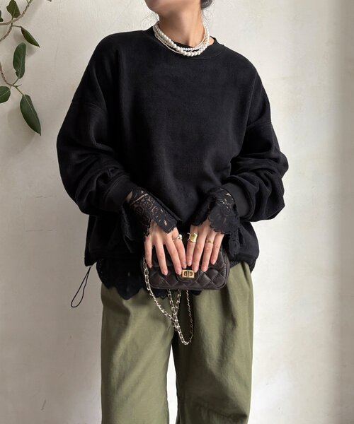 DouDou（ドゥドゥ）の「ボンバーヒートロゴトップス（スウェット・レディース・キャメル/ブラック/アイボリー・FREE）」の10枚目の写真