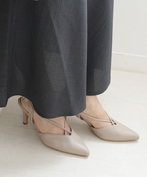 Vカット バックストラップ クロスストラップ ミュールパンプス